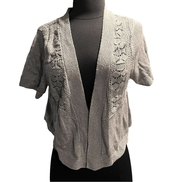NEW Torrid Gray Pointelle Open Front Short Sleeve Shrug Sweater - Picture 5 of 10